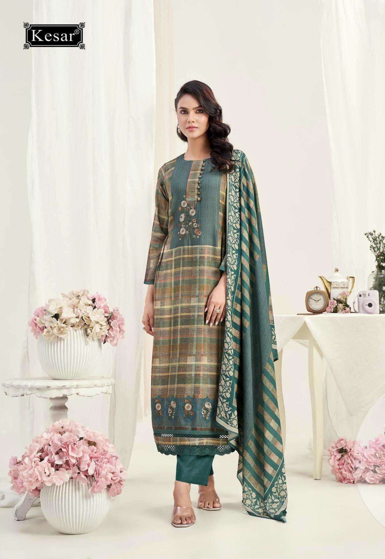 NAINA SERIES 1001 TO 1004 BY KESAR DESIGNER DIGITAL PRINTED AND EMBROIDERY WORK VISCOSE PASHMINA SUITS ARE AVAILABLE AT WHOLESALE PRICE