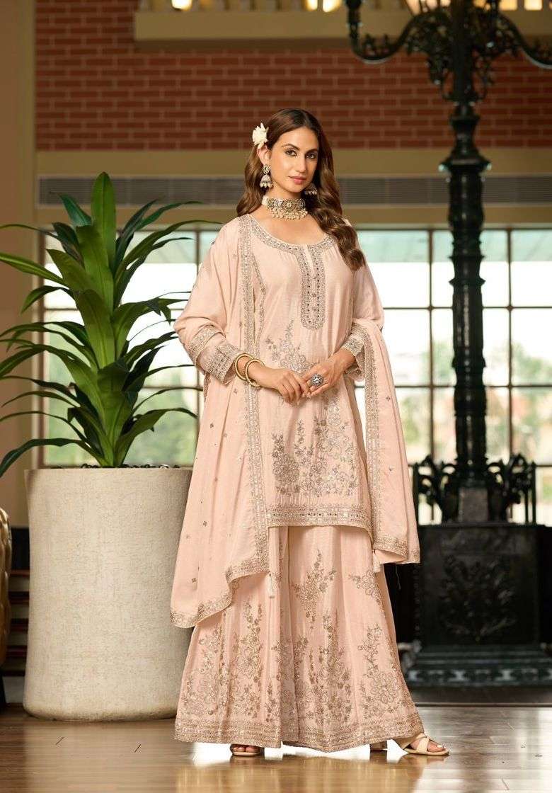NAZRANA SERIES 10001 TO 10003 BY SANIKA DESIGNER EMBROIDERY AND HAND WORK CHINON SILK READYMADE SUITS ARE AVAILABLE AT WHOLESALE PRICE