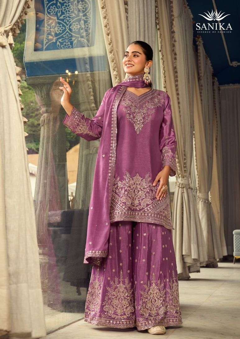 RITHIKA SERIES 1201 TO 1203 BY SANIKA DESIGNER EMBROIDERY AND HAND WORK CHINON SILK READYMADE SUITS ARE AVAILABLE AT WHOLESALE PRICE