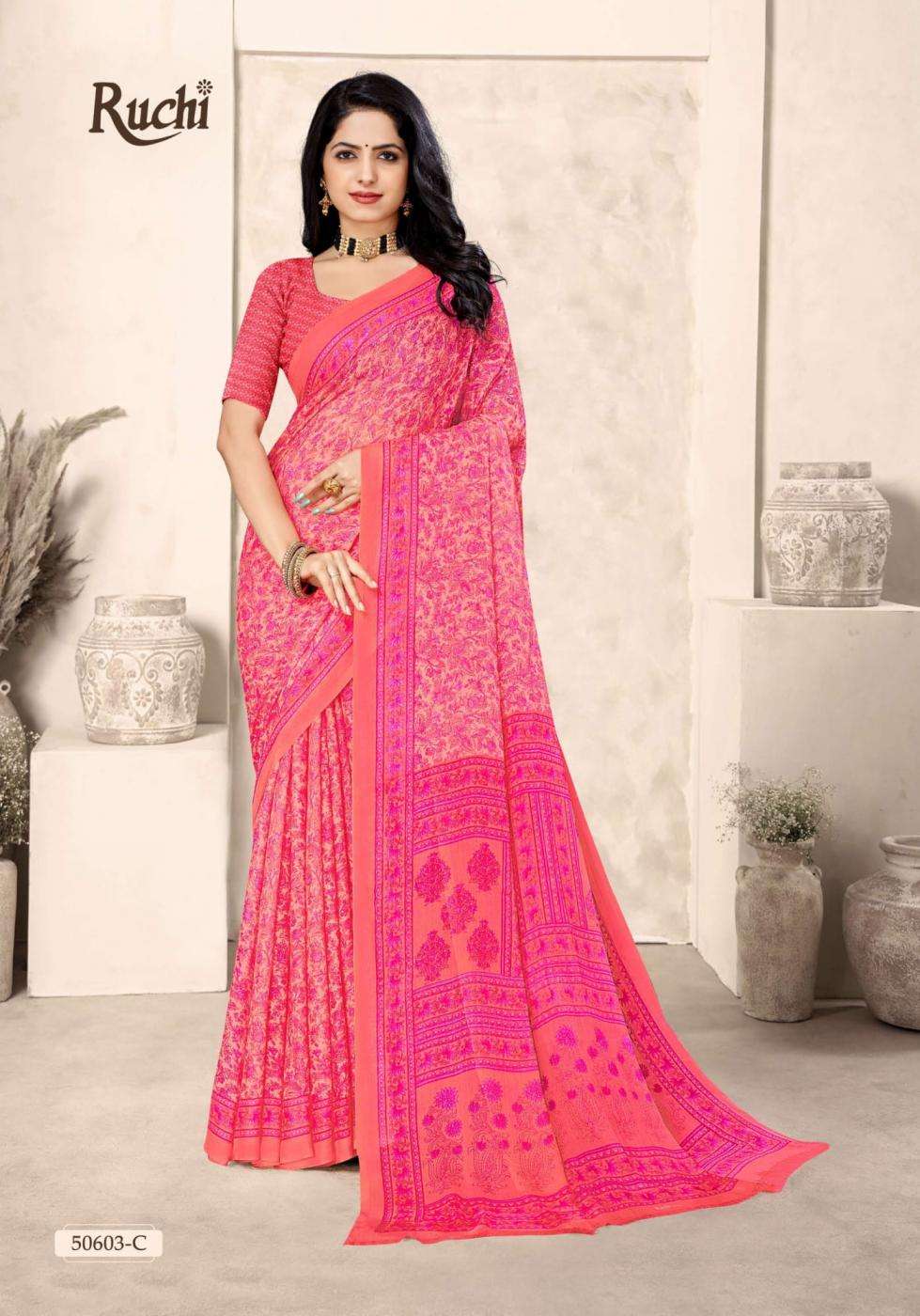 STAR CHIFFON VOL-213 SERIES 50601 TO 50603 SAREE BY RUCHI DESIGNER PRINTED CHIFFONE SAREES ARE AVAILABLE AT WHOLESALE PRICE