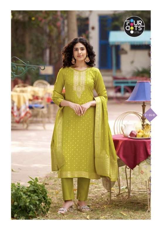TAVLEEN SERIES 1611 TO 1614 BY FOUR DOTS DESIGNER HEAVY WORK VISCOSE MUSLIN JACQUARD SUITS ARE AVAILABLE AT WHOLESALE PRICE