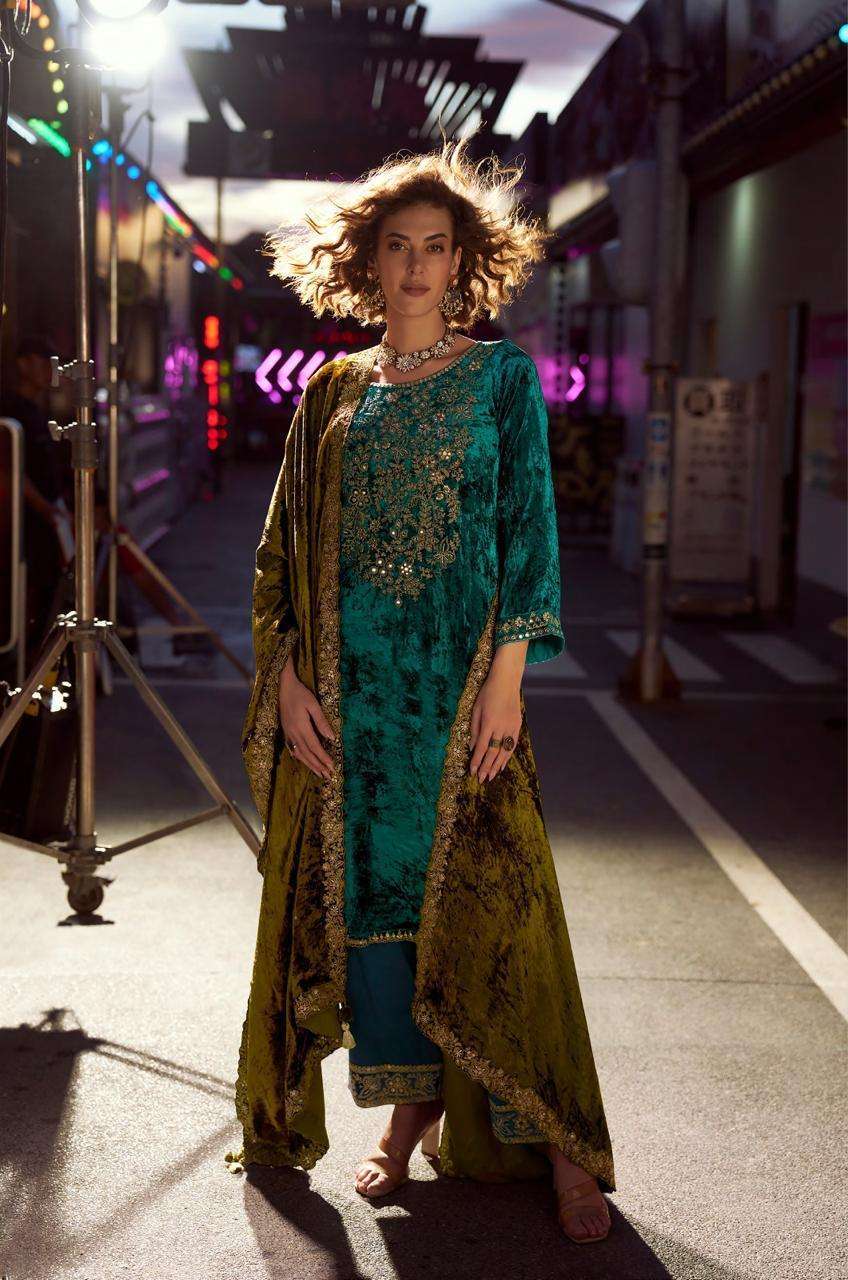 THE DANCE OF LOVE SERIES 2301 TO 2306 BY AIQA DESIGNER FANCY AND HAND WORK VISCOSE VELVET SUITS ARE AVAILABLE AT WHOLESALE PRICE