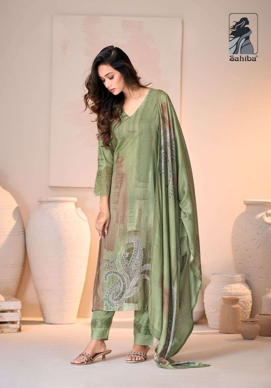YASNA SERIES 3000 BY SAHIBA DESIGNER PRINTED WITH EMBROIDERY AND HAND WORK VISCOSE PASHMINA TWILL SUITS ARE AVAILABLE AT WHOLESALE PRICE
