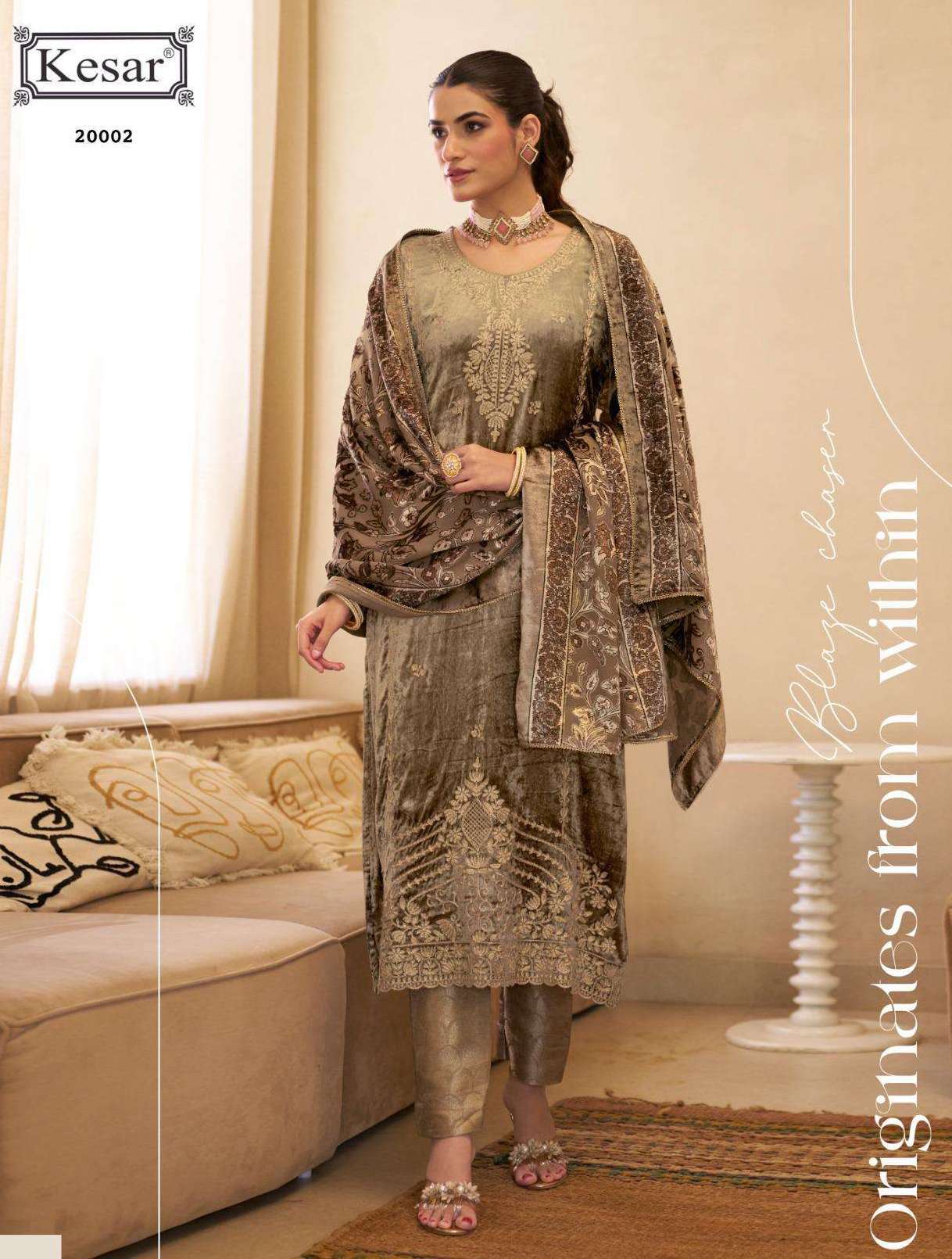 GRACE VOL-2 SERIES 20001 TO 20004 BY KESAR DESIGNER EMBROIDERY WORK VELVET SUITS ARE AVAILABLE AT WHOLESALE PRICE