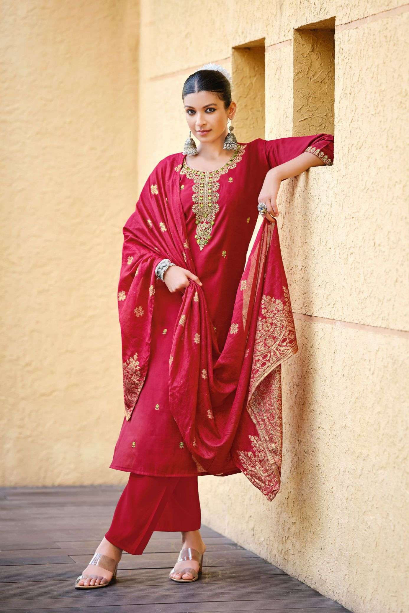 HEER SERIES 1001 TO 1006 BY OSSM DESIGNER EMBROIDERY WORK ROMAN SILK KURTI WITH BOTTOM AND DUPATTA ARE AVAILABLE AT WHOLESALE PRICE