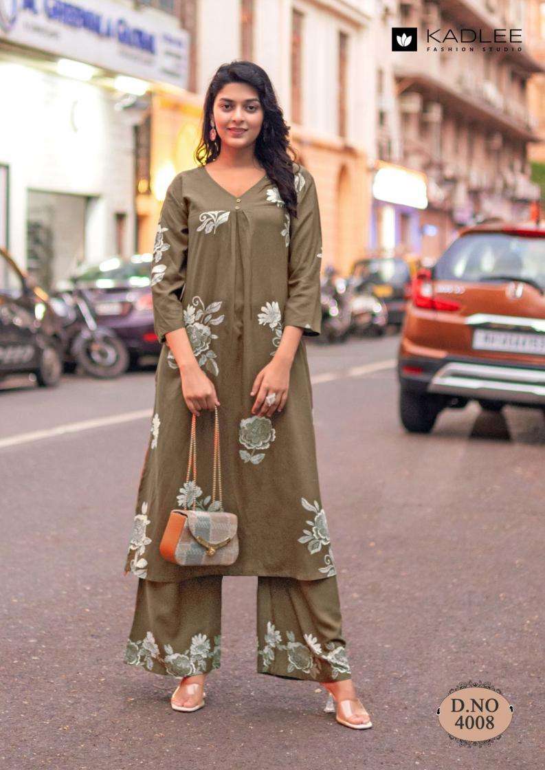 HEER VOL-2 SERIES 4007 TO 4012 BY KADLEE DESIGNER PRINTED RAYON KURTI WITH BOTTOM ARE AVAILABLE AT WHOLESALE PRICE