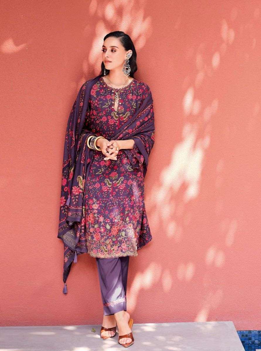 IZEL SERIES 01 TO 04 BY VARSHA DESIGNER PRINTED AND EMBROIDERY WORK VISCOSE PASHMINA SUITS ARE AVAILABLE AT WHOLESALE PRICE