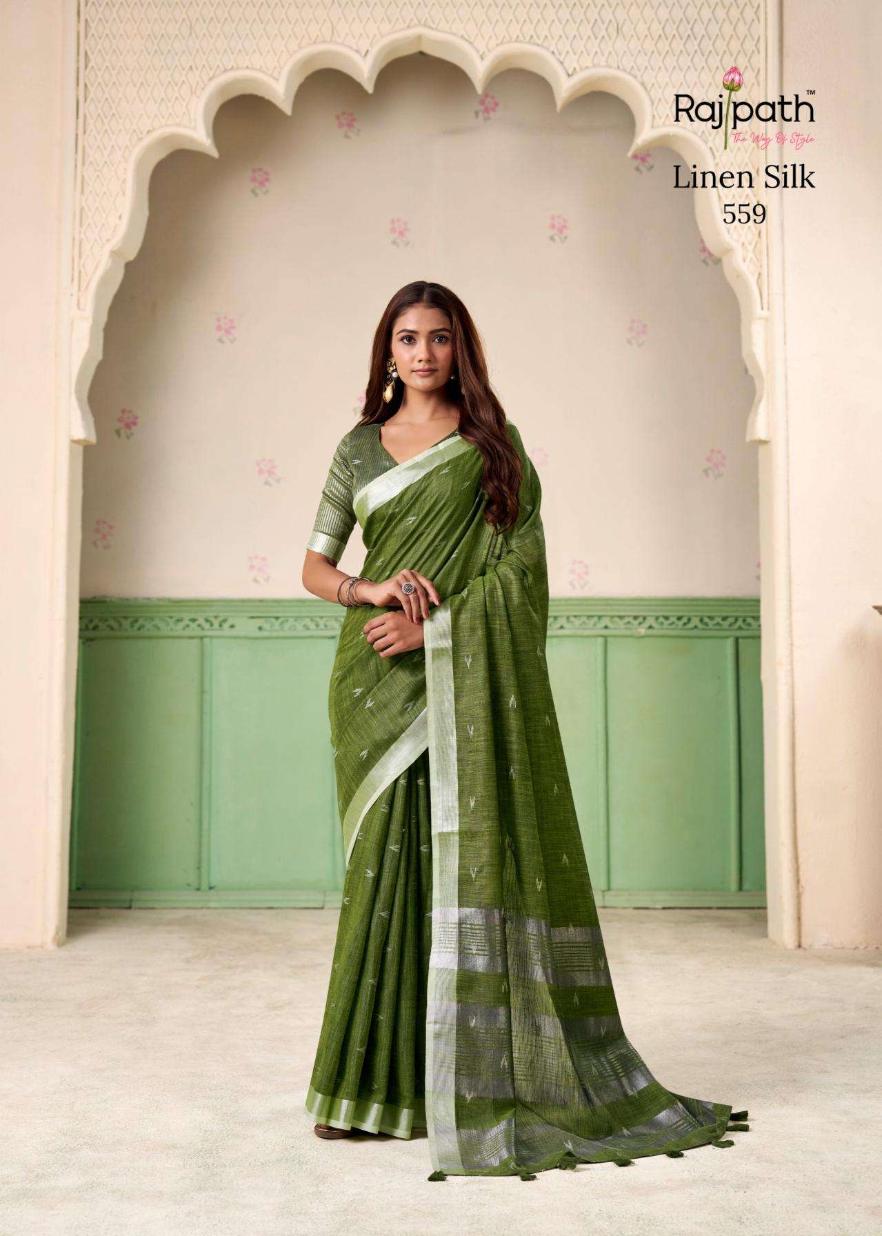 KHYATI SILK SERIES 554 TO 559 SAREE BY RAJPATH DESIGNER WORK LINEN SILK SAREES ARE AVAILABLE AT WHOLESALE PRICE