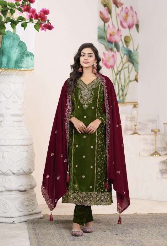 LIVIA SERIES 8091 TO 8094 BY FOUR DOTS DESIGNER HEAVY WORK VELVET SUITS ARE AVAILABLE AT WHOLESALE PRICE