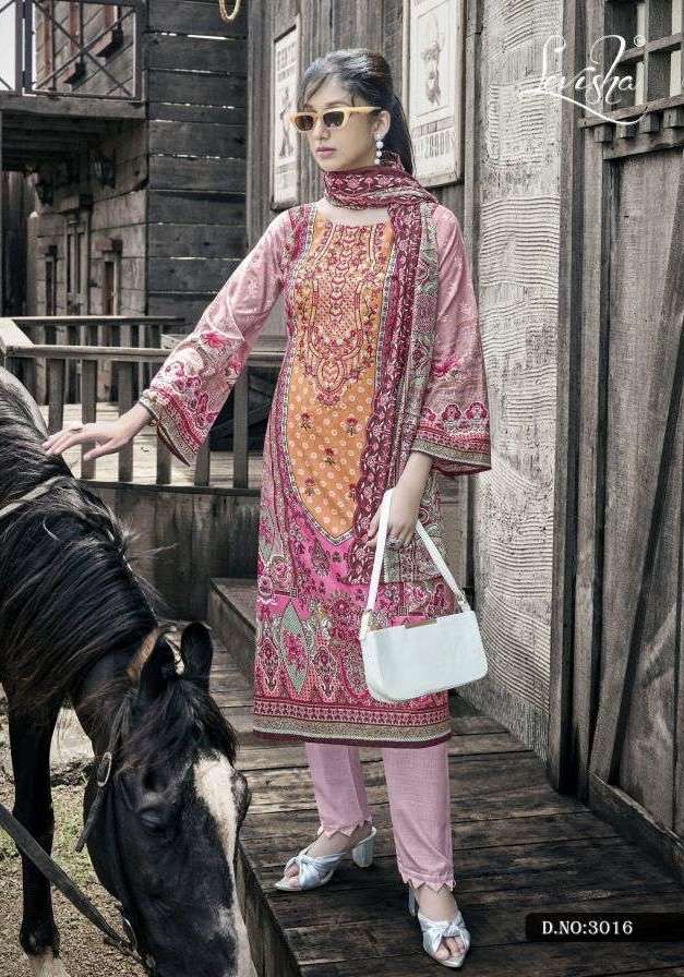 NARGIS NX VOL-3 SERIES 3013 TO 3018 BY LEVISHA DESIGNER PRINTED AND EMBROIDERY WORK CAMBRIC LAWN COTTON SUITS ARE AVAILABLE AT WHOLESALE PRICE