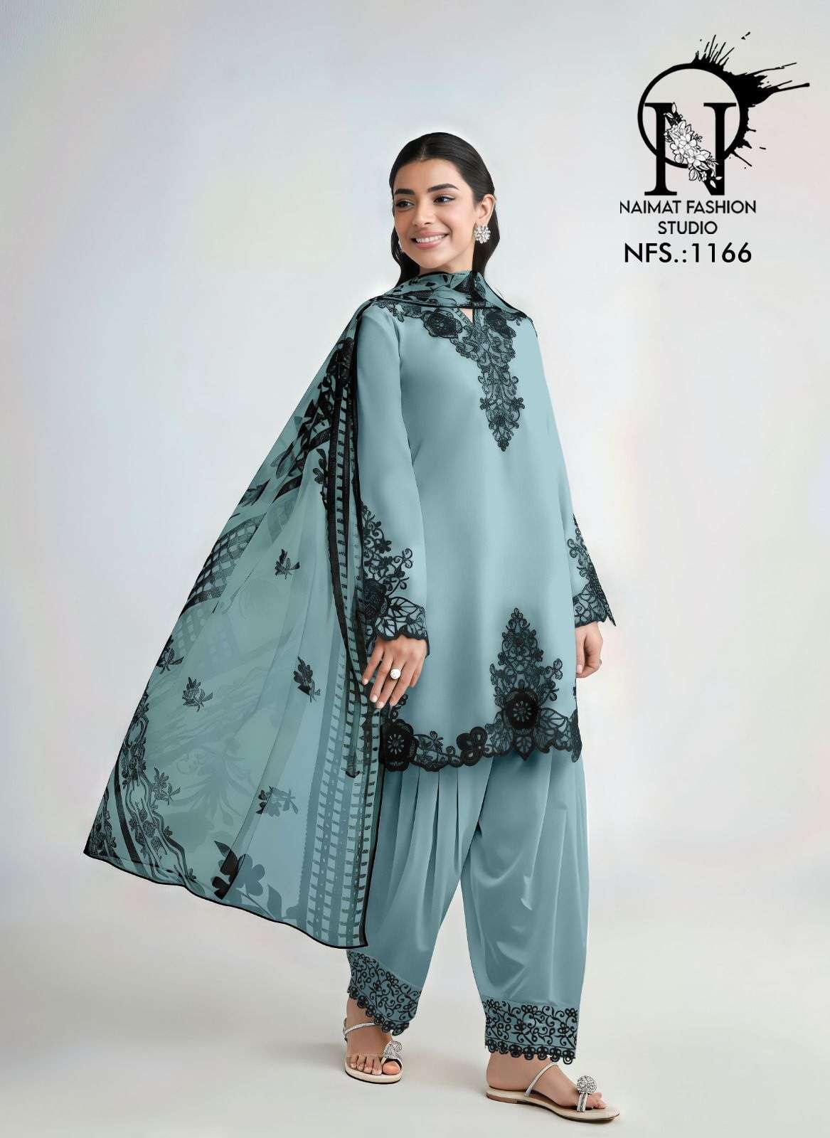 NFS 1166 DESIGNER WORK SATIN TOP WITH BOTTOM AND DUPATTA ARE AVAILABLE AT WHOLESALE PRICE