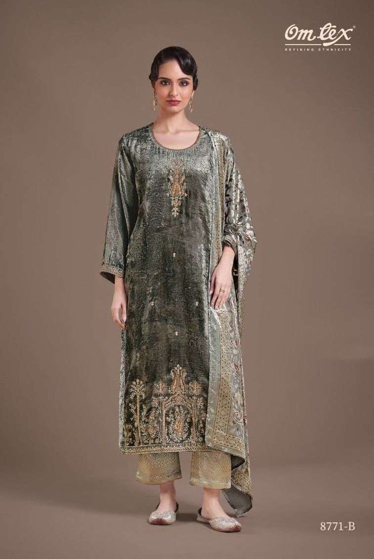 RITHA VOL-30 SERIES 8771 BY OMTEX DESIGNER EMBROIDERY WORK VISCOSE VELVET SUITS ARE AVAILABLE AT WHOLESALE PRICE
