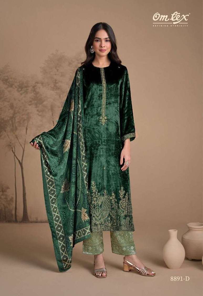 RITHA VOL-31 SERIES 8891 BY OMTEX DESIGNER EMBROIDERY WORK VISCOSE VELVET SUITS ARE AVAILABLE AT WHOLESALE PRICE