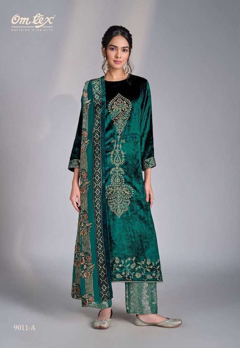 RITHA VOL-36 SERIES 9011 BY OMTEX DESIGNER EMBROIDERY WORK VISCOSE VELVET SUITS ARE AVAILABLE AT WHOLESALE PRICE
