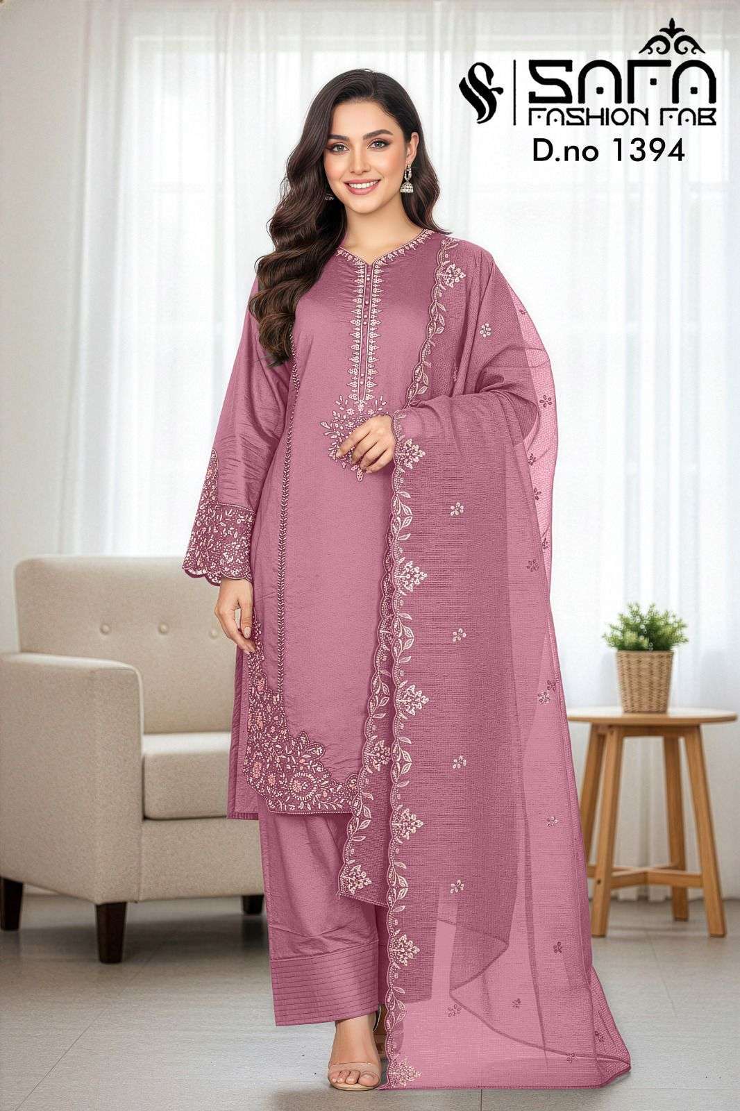 SAFA FASHION 1394 DESIGNER WORK COTTON BLEND TOP WITH BOTTOM AND DUPATTA ARE AVAILABLE AT WHOLESALE PRICE