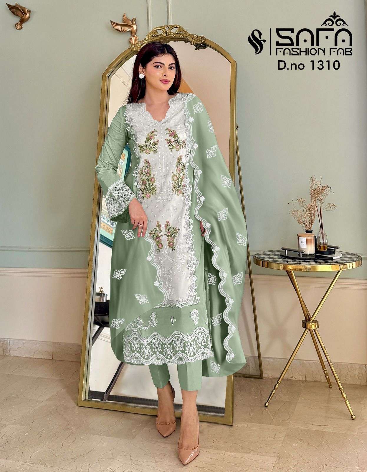 SAFA FASHION FAB 1310 DESIGNER WORK GEORGETTE TOP WITH BOTTOM AND DUPATTA ARE AVAILABLE AT WHOLESALE PRICE