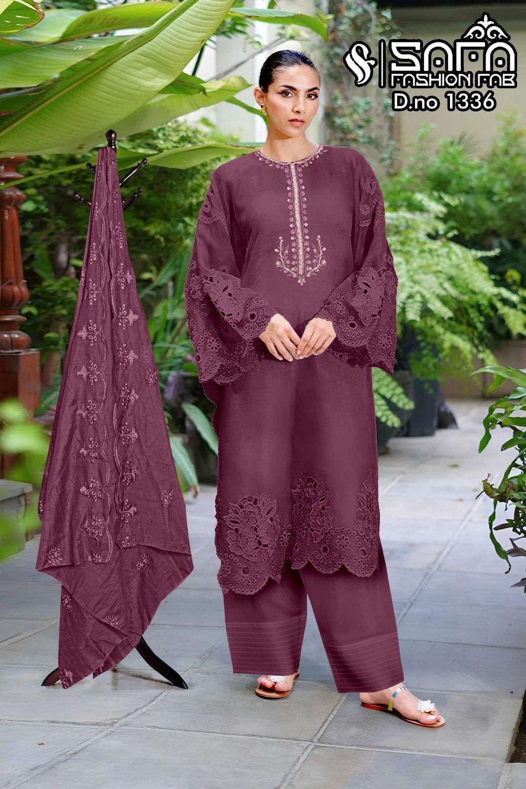 SAFA FASHION FAB 1336 DESIGNER WORK FANCY TOP WITH BOTTOM AND DUPATTA ARE AVAILABLE AT WHOLESALE PRICE