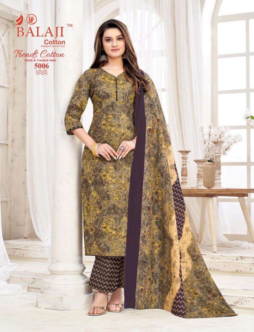 TRENDS COTTON VOL-5 SERIES 5001 TO 5012 BY BALAJI COTTON DESIGNER PRINTED READYMADE SUITS ARE AVAILABLE AT WHOLESALE PRICE