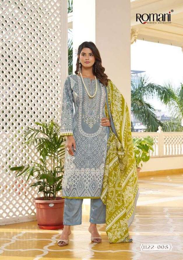 AARZU VOL-24 SERIES 1122 BY ROMANI DESIGNER PRINTED AND WORK SOFT COTTON SUITS ARE AVAILABLE AT WHOLESALE PRICE