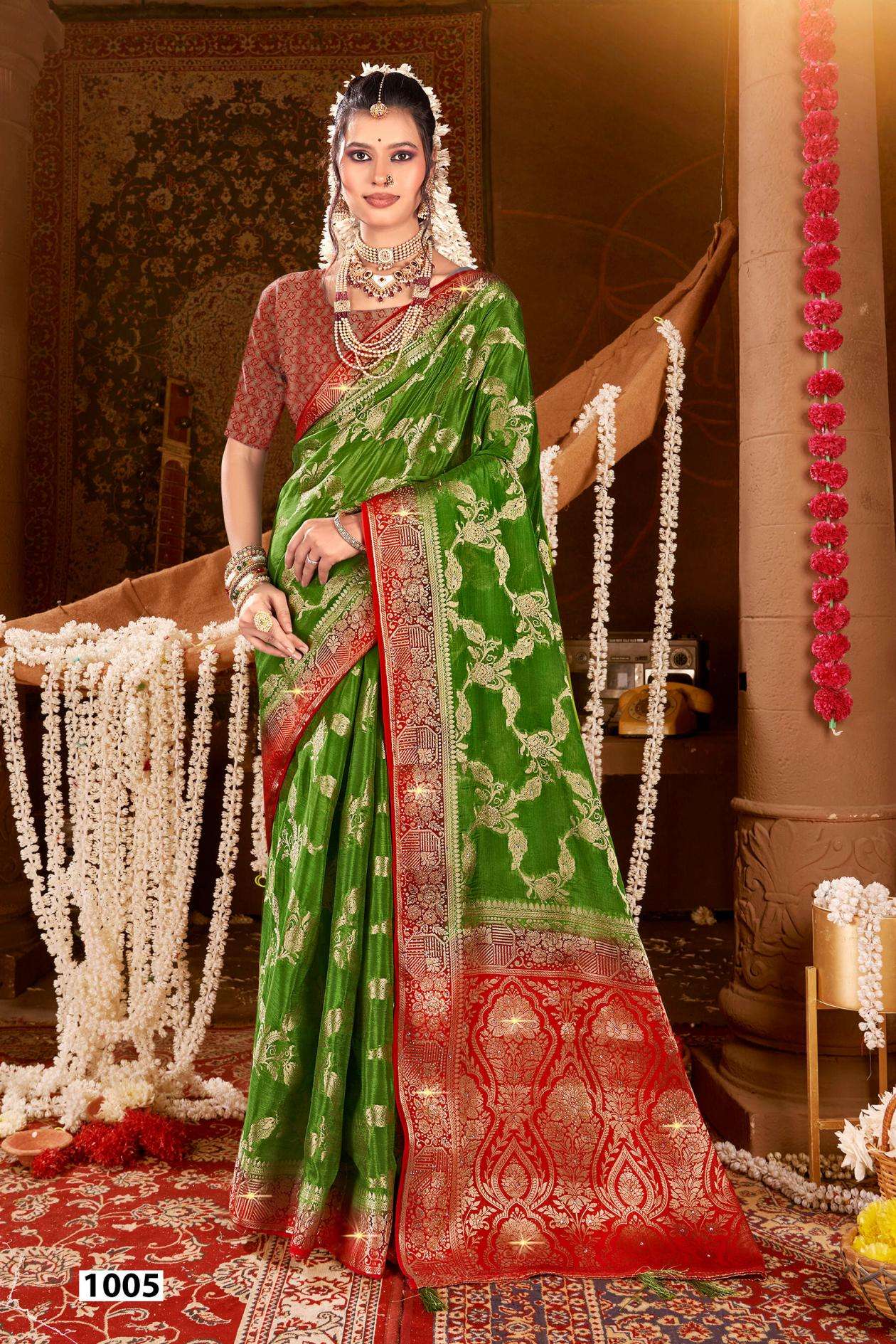 BHUMI SAROSKI VOL-3 SERIES 1001 TO 1006 SAREE BY SAROJ DESIGNER CHINON SILK SAREES ARE AVAILABLE AT WHOLESALE PRICE