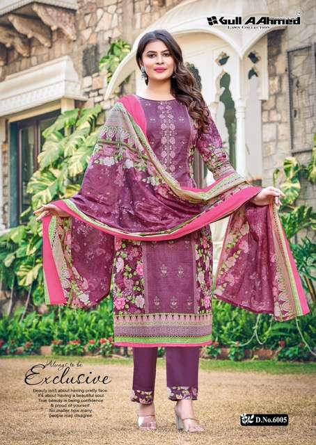 BIN SAEED VOL-6 SERIES 6001 TO 6006 BY GULL AAHMED DESIGNER PRINTED AND EMBROIDERY WORK CAMBRIC COTTON SUITS ARE AVAILABLE AT WHOLESALE PRICE