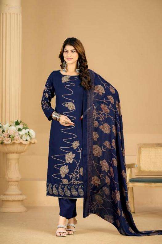 FIROZA SERIES 83001 TO 83004 BY RADHIKA AZARA DESIGNER DISCHARGE PRINTED AND WORK VISCOSE RAYON SUITS ARE AVAILABLE AT WHOLESALE PRICE