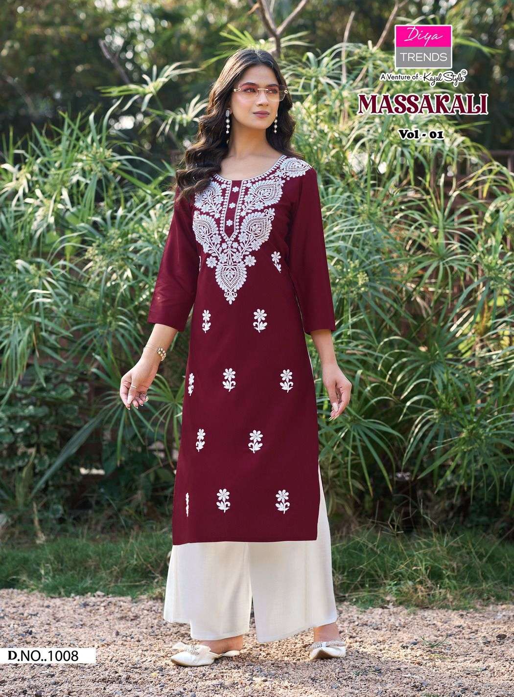 MASSAKALI VOL-1 SERIES 1001 TO 1010 BY DIYA TRENDS DESIGNER LUCCKNOWI WORK RAYON KURTI WITH PLAZZO ARE AVAILABLE AT WHOLESALE PRICE
