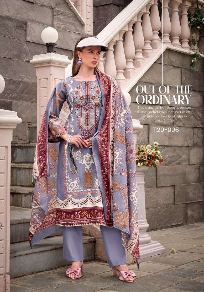 NEEDLE WONDER VOL-5 SERIES 1120 BY ROMANI DESIGNER PRINTED AND WORK COTTON SUITS ARE AVAILABLE AT WHOLESALE PRICE