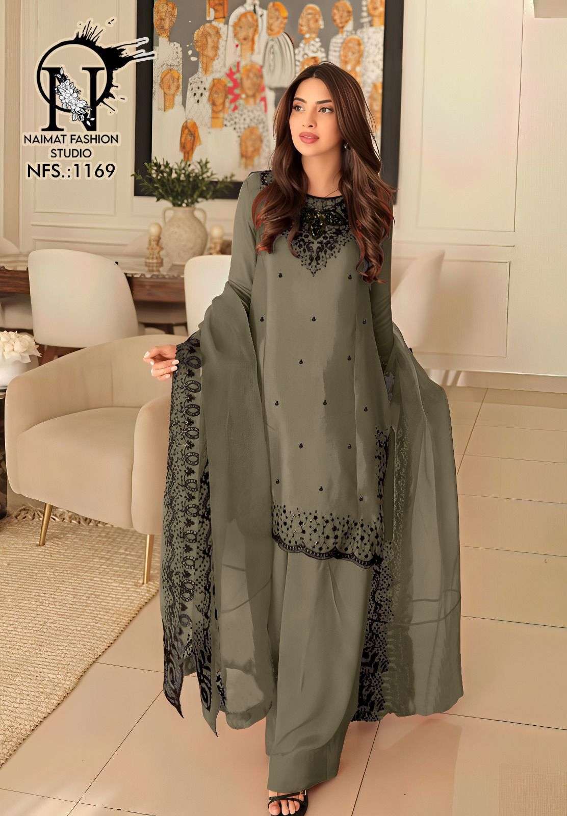 NFS 1169 DESIGNER WORK SATIN TOP WITH. BOTTOM AND DUPATTA ARE AVAILABLE AT WHOLESALE PRICE