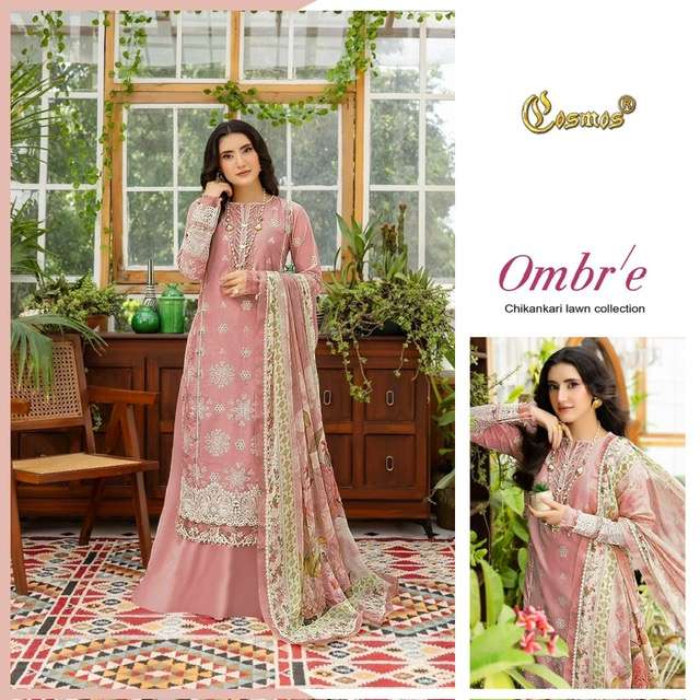 OMBRE CHIKANKARI LAWN COLLECTION SERIES 1001 TO 1006 BY COSMOS DESIGNER CHIKANKARI WORK COTTON SUITS ARE AVAILABLE AT WHOLESALE PRICE