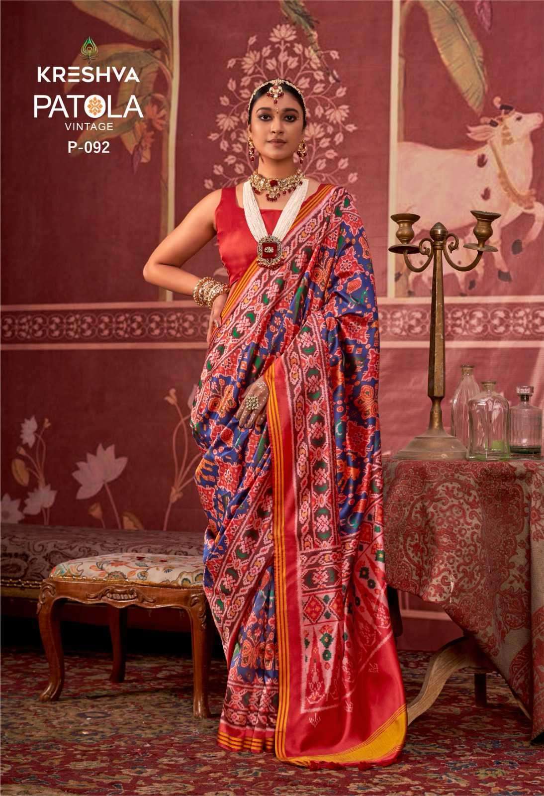 PATOLA VINTAGE SERIES 089 TO 092 SAREE BY KRESHVA DESIGNER SILK SAREES ARE AVAILABLE AT WHOLESALE PRICE