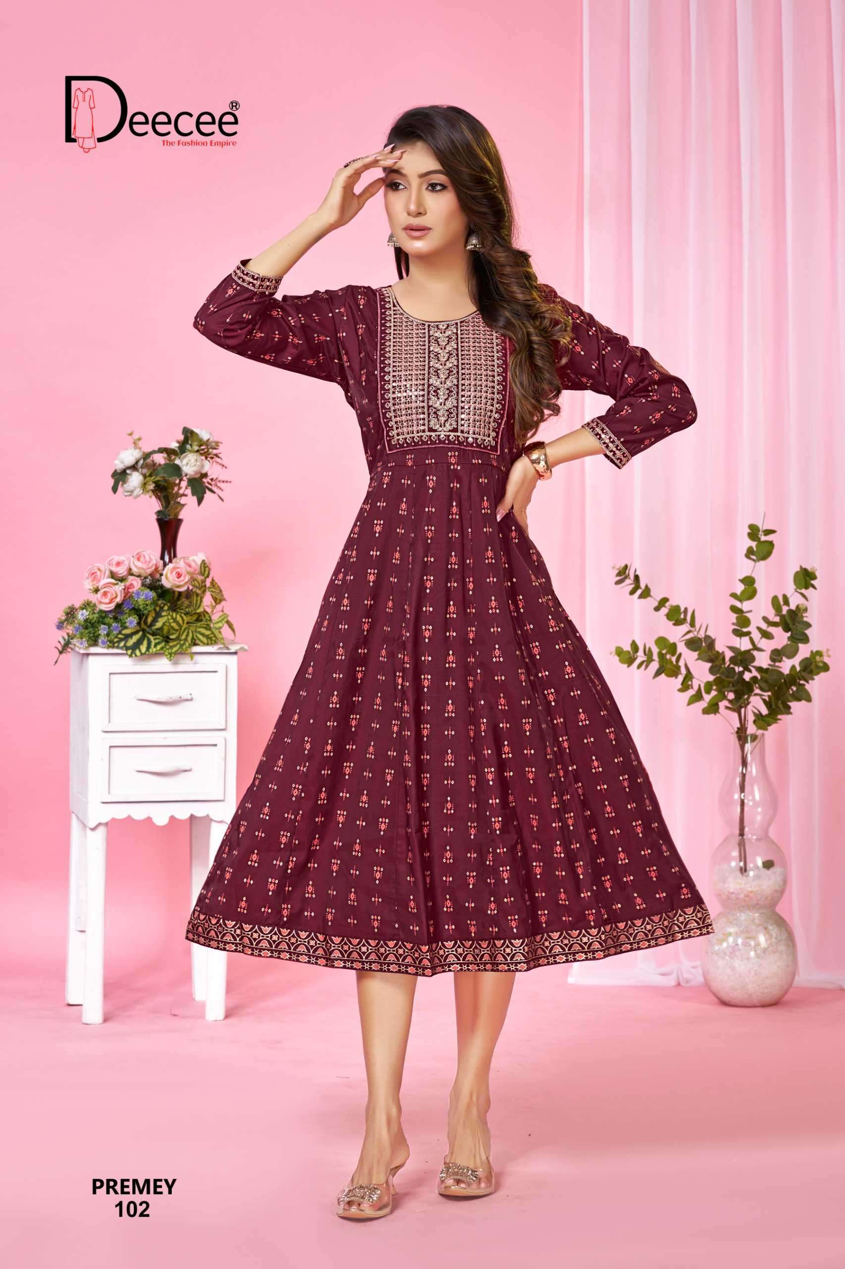 PREMEY SERIES 101 TO 106 KURTI BY DEE CEE DESIGNER PRINTED ROMAN KURTIS ARE AVAILABLE AT WHOLESALE PRICE