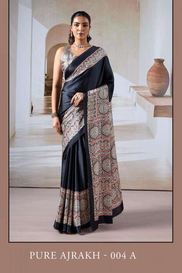 PURE AJRAKH 004 SAREE BY RAJTEX DESIGNER AJRAKH PRINTED MODAL SATIN SAREES ARE AVAILABLE AT WHOLESALE PRICE