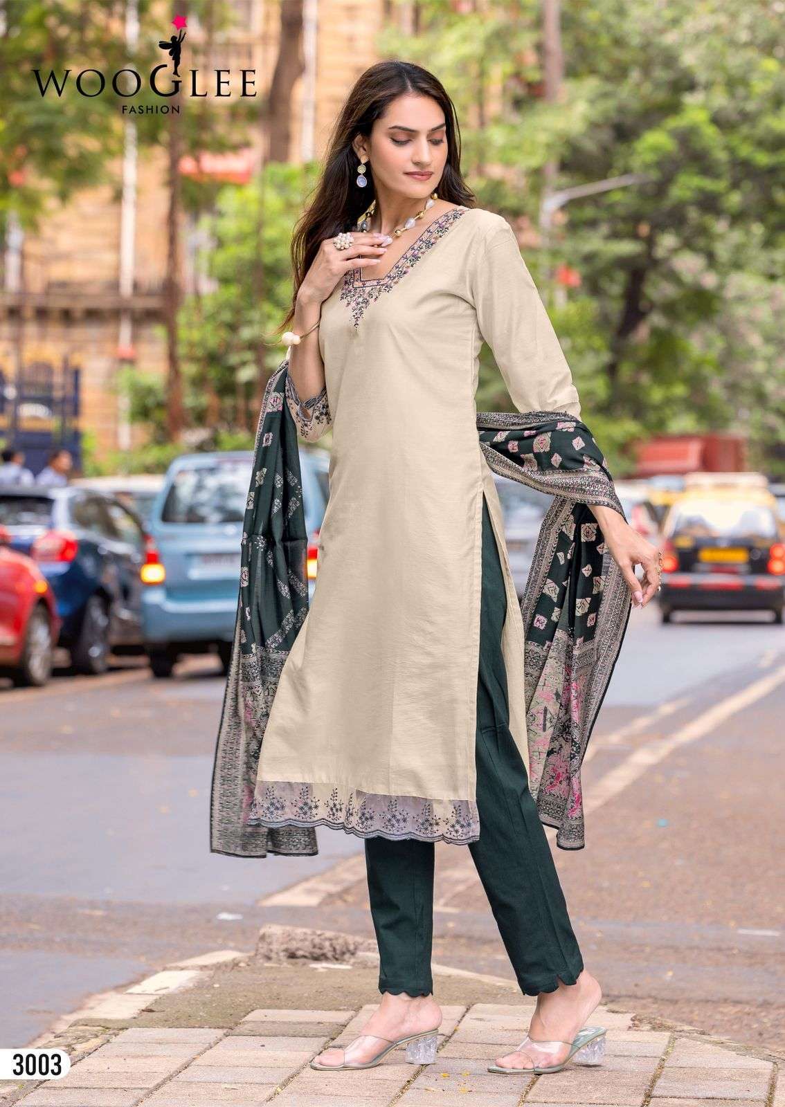 RAJRANI SERIES 3001 TO 3006 BY WOOGLEE DESIGNER THREAD AND HAND WORK VISCOSE WEAVING KURTI WITH BOTTOM AND DUPATTA ARE AVAILABLE AT WHOLESALE PRICE