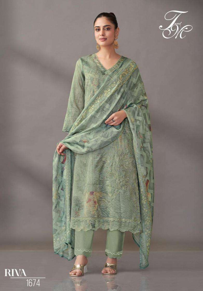 RIVA SERIES 1600 BY T&M DESIGNER DIGITAL PRINTED WITH EMBROIDERY AND HAND WORK ORGANZA SILK SUITS ARE AVAILABLE AT WHOLESALE PRICE