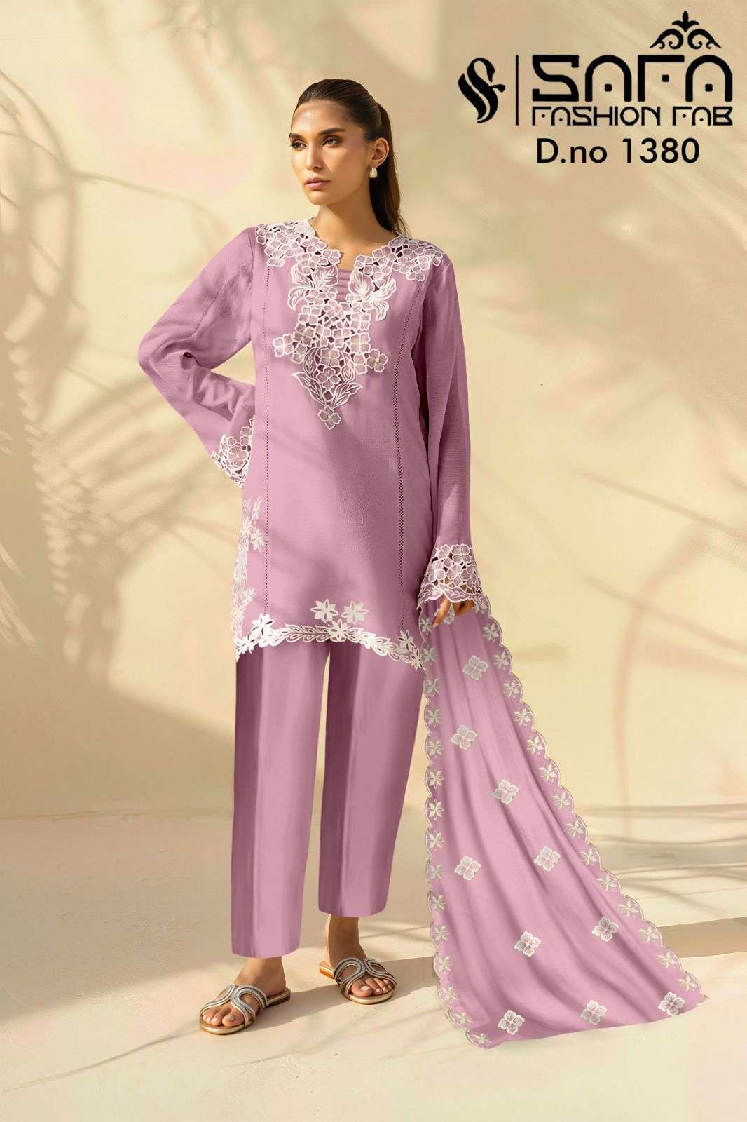 SAFA 1380 DESIGNER EMBROIDERY WORK LINEN TOP WITH BOTTOM AND DUPATTA ARE AVAILABLE AT WHOLESALE PRICE