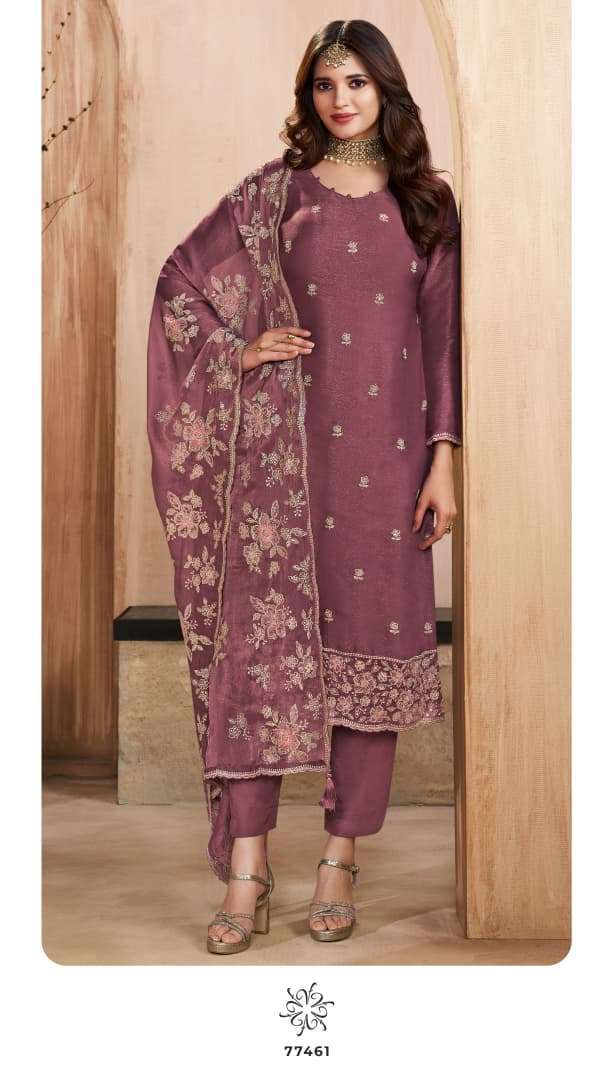 TAAJ SERIES 77461 TO 77464 BY KULEESH VINAY DESIGNER HEAVY EMBROIDERY WORK SILK SUITS ARE AVAILABLE AT WHOLESALE PRICE