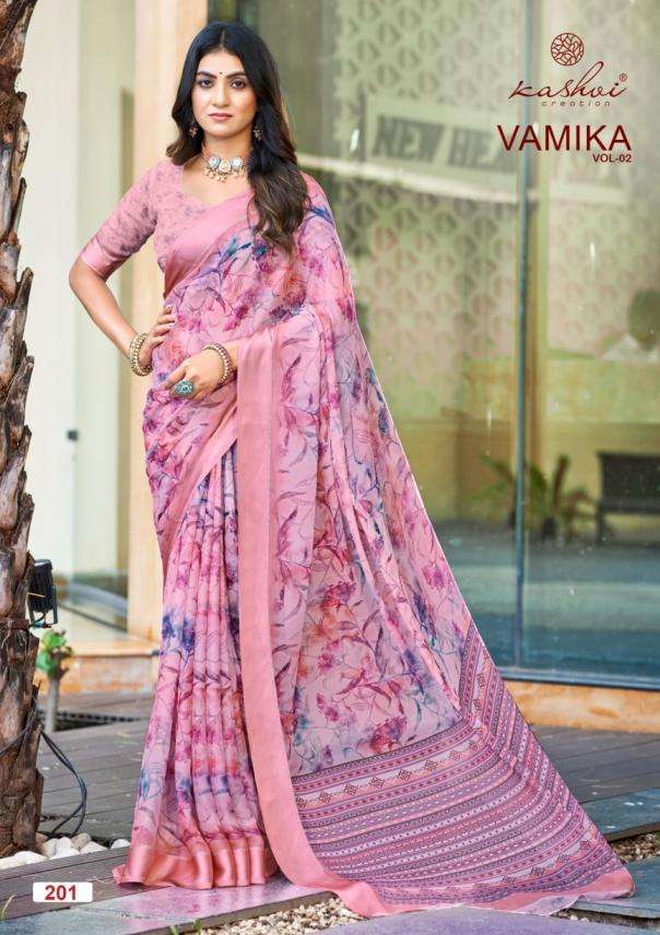 VAMIKA VOL-2 SERIES 201 TO 208 SAREE BY KASHVI DESIGNER PRINTED MOSS VISCOSE SAREES ARE AVAILABLE AT WHOLESALE PRICE
