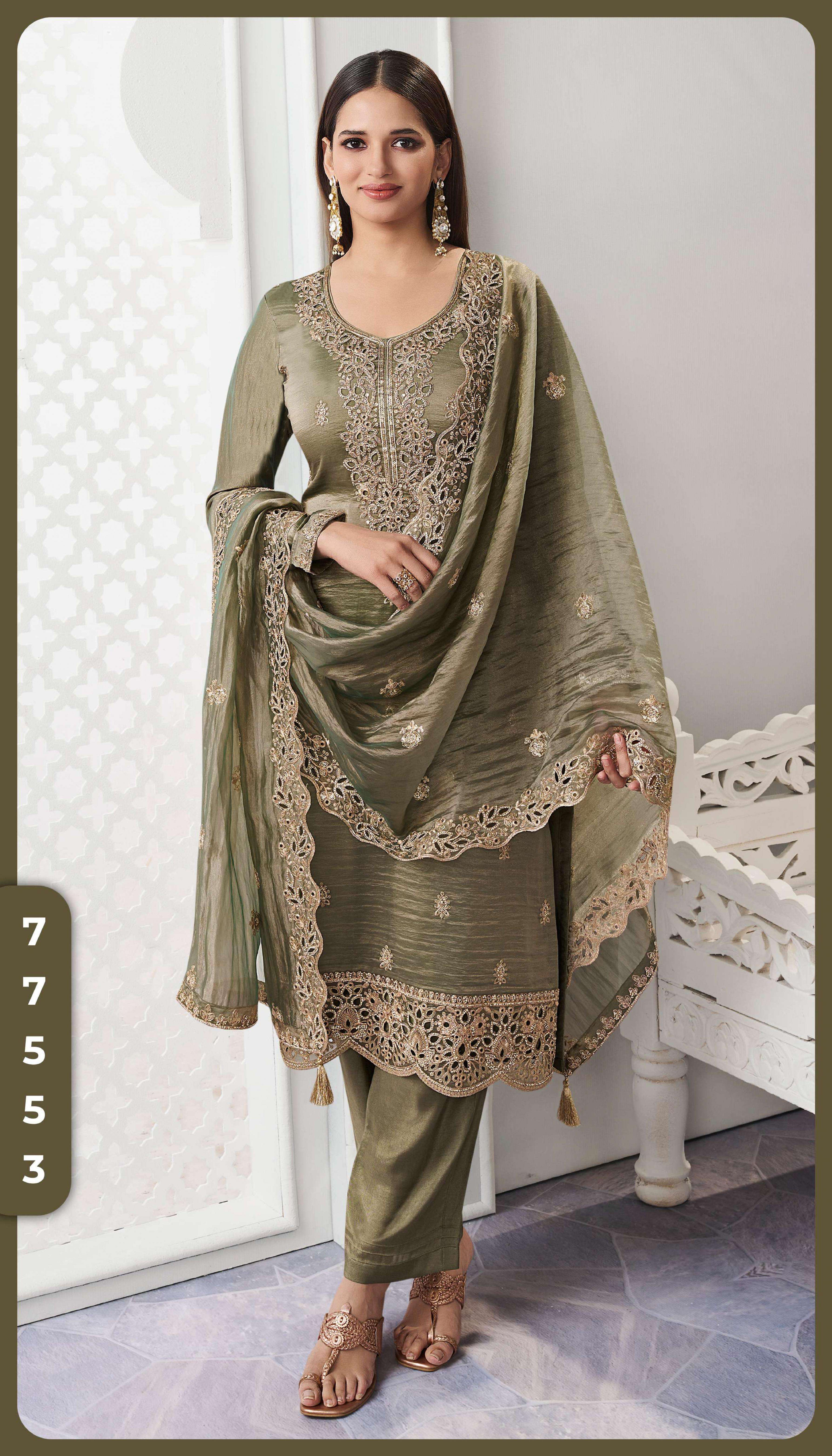 ZIANA SERIES 77551 TO 77554 BY KELEESH VINAY DESIGNER EMBROIDERY WORK SILK SUITS ARE AVAILABLE AT WHOLESALE PRICE