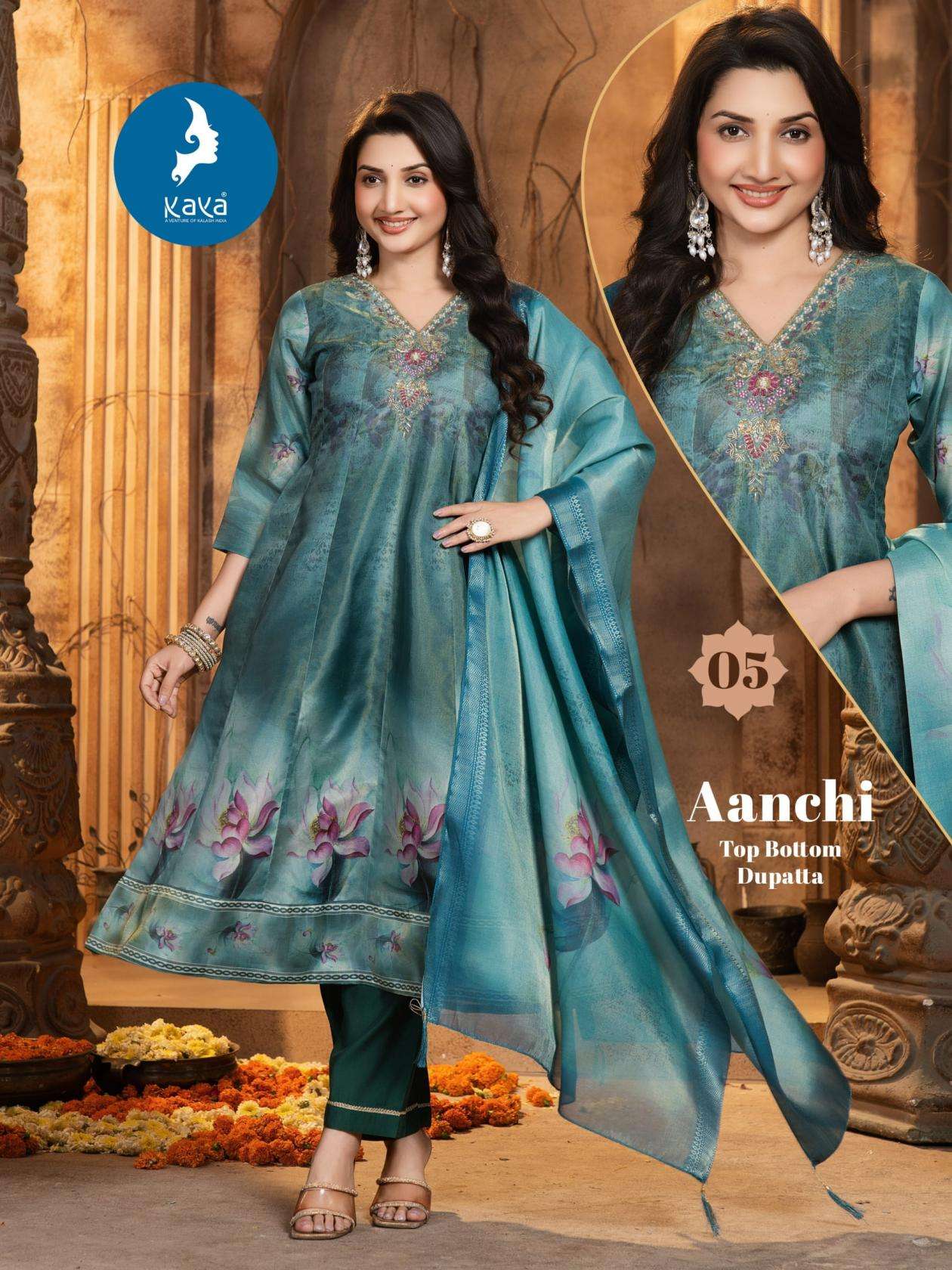 AANCHI SERIES 01 TO 03 BY KAYA DESIGNER DIGITAL PRINTED ANARKALI TISSUE SHIMMER KURTI WITH BOTTOM AND DUPATTA ARE AVAILABLE AT WHOLESALE PRICE
