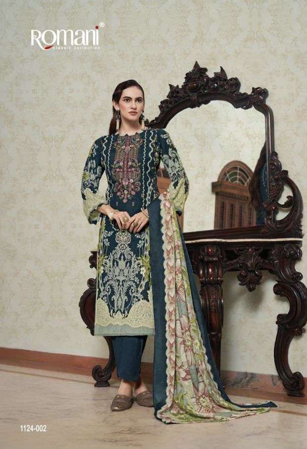 AARZU VOL-25 SERIES 1124 BY ROMANI DESIGNER PRINTED AND WORK SOFT COTTON SUITS ARE AVAILABLE AT WHOLESALE PRICE
