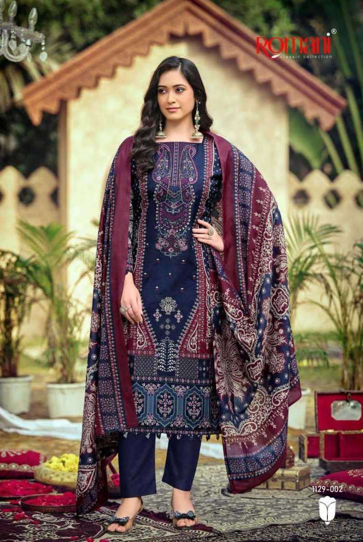 AARZU VOL-26 SERIES 1129 BY ROMANI DESIGNER PRINTED AND WORK SOFT COTTON SUITS ARE AVAILABLE AT WHOLESALE PRICE