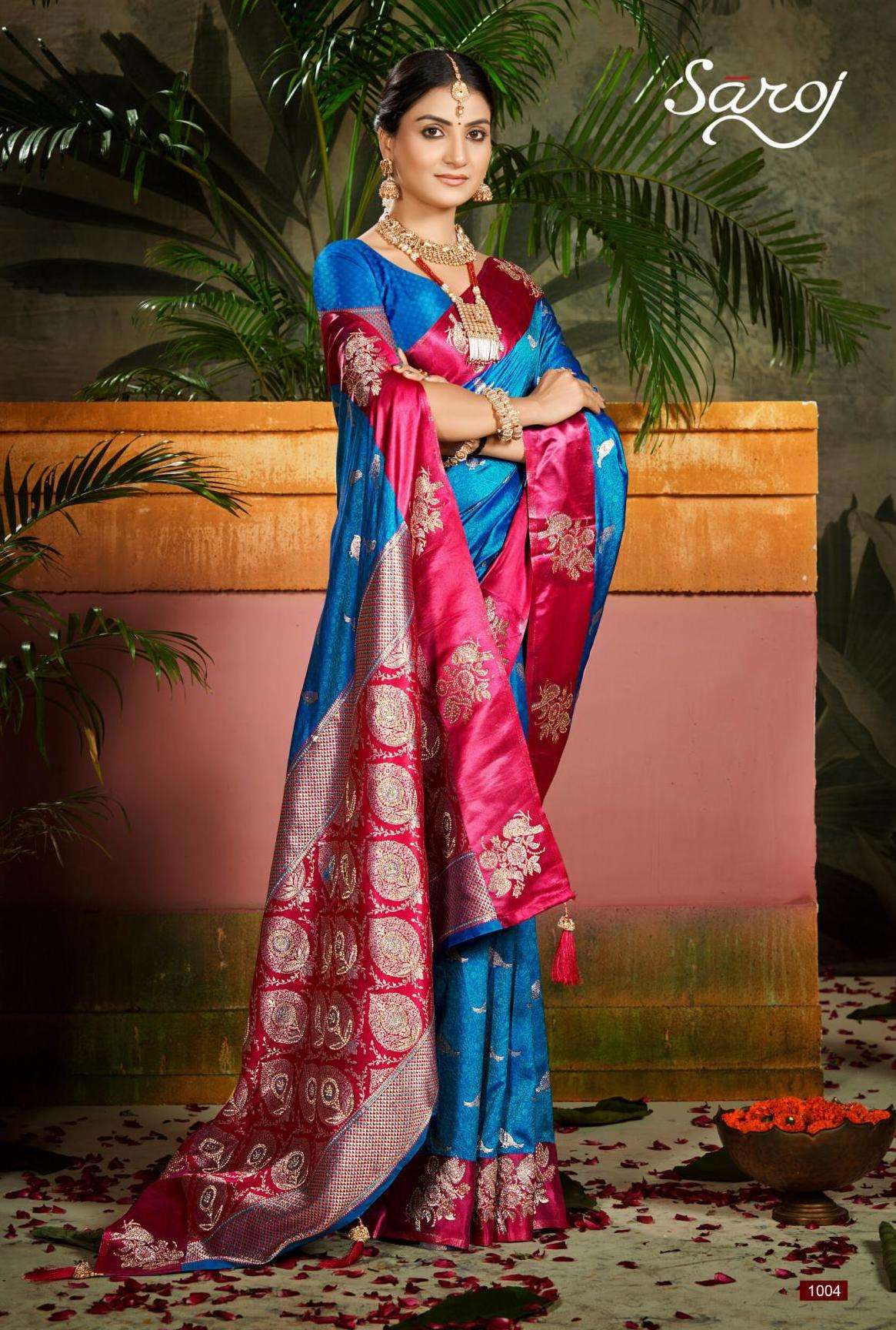 ADAKARI SAROSKI VOL-4 SERIES 1001 TO 1006 SAREE BY SAROJ DESIGNER SAROSKI WORK AND PALLU CONTRAST SILK SAREES ARE AVAILABLE AT WHOLESALE PRICE