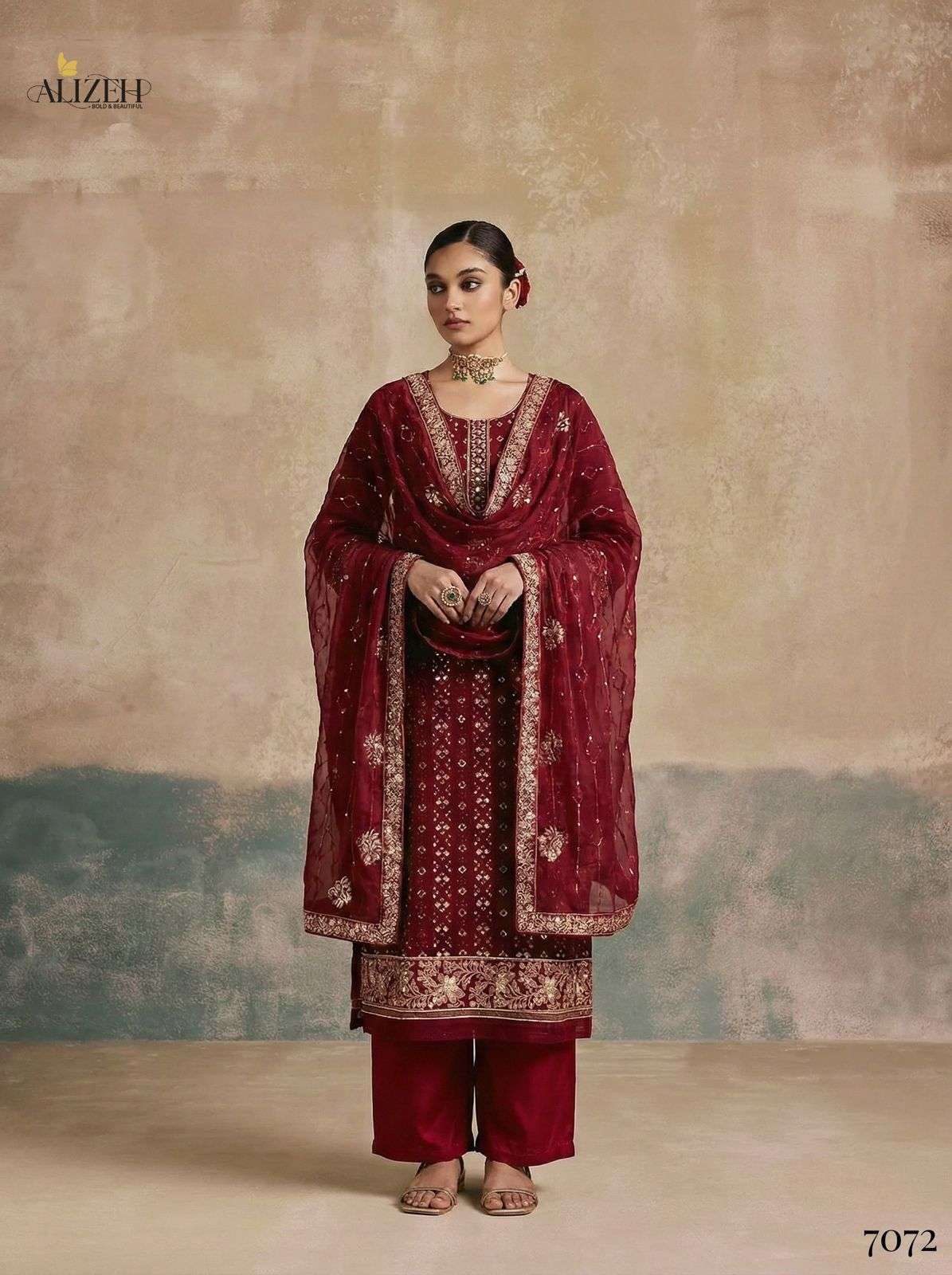 ALIZEH SERIES 7070 TO 7072 DESIGNER SEQUENCE AND HEAVY EMBROIDERY WORK GEORGETTE READYMADE SUITS ARE AVAILABLE AT WHOLESALE PRICE