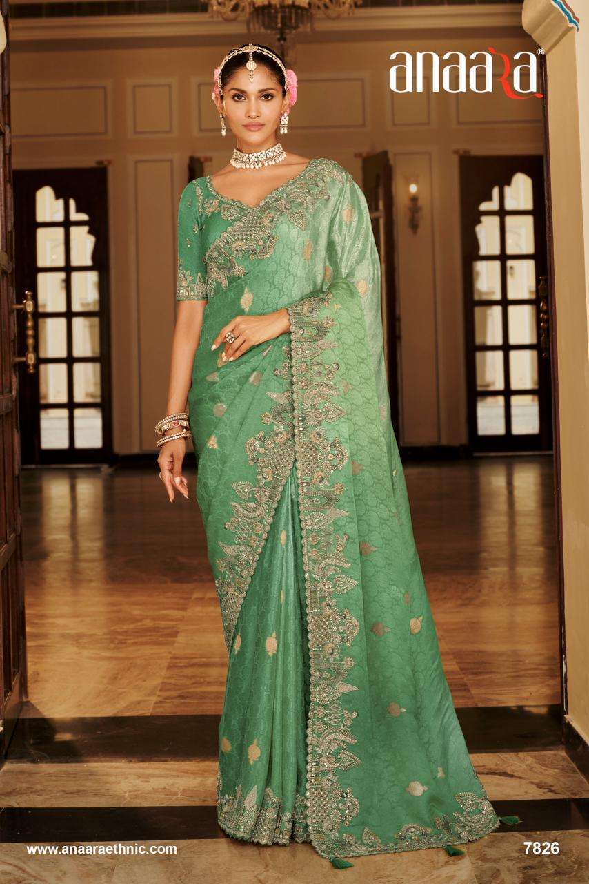 ANAARA SERIES 7800 SAREE BY TATHASTU DESIGNER HEAVY WORK BRIDAL WEAR SILK SAREES ARE AVAILABLE AT WHOLESALE PRICE