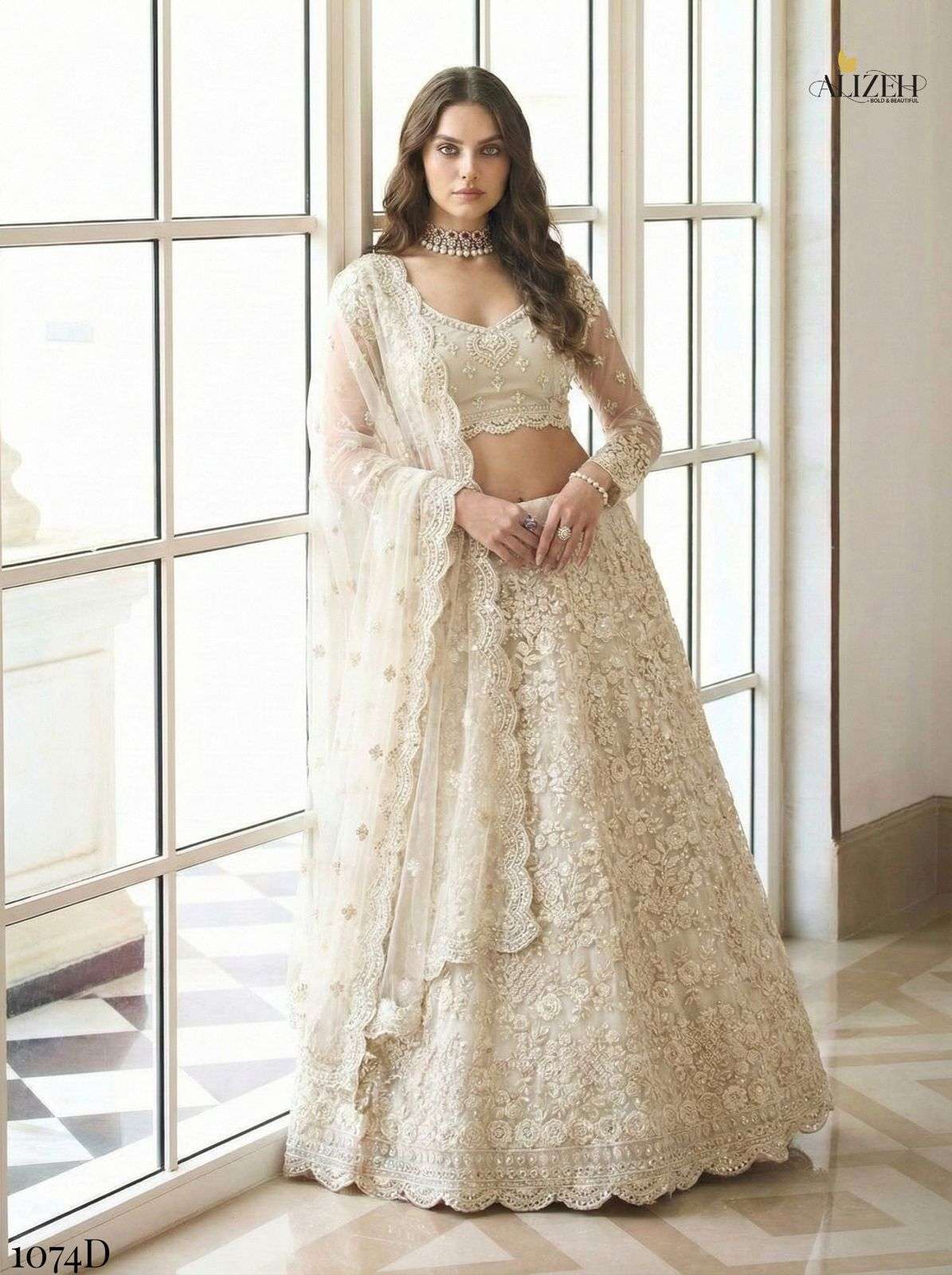 BRIDAL HERITAGE SERIES 1074 BY ALIZEH DESIGNER HEAVY WORK NET LEHENGA CHOLI ARE AVAILABLE AT WHOLESALE PRICE