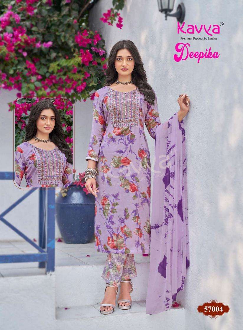 DEEPIKA VOL-57 SERIES 57001 TO 57010 BY KAVYA DESIGNER PRINTED AND WORK CAPSULE KURTI WITH BOTTOM AND DUPATTA ARE AVAILABLE AT WHOLESALE PRICE
