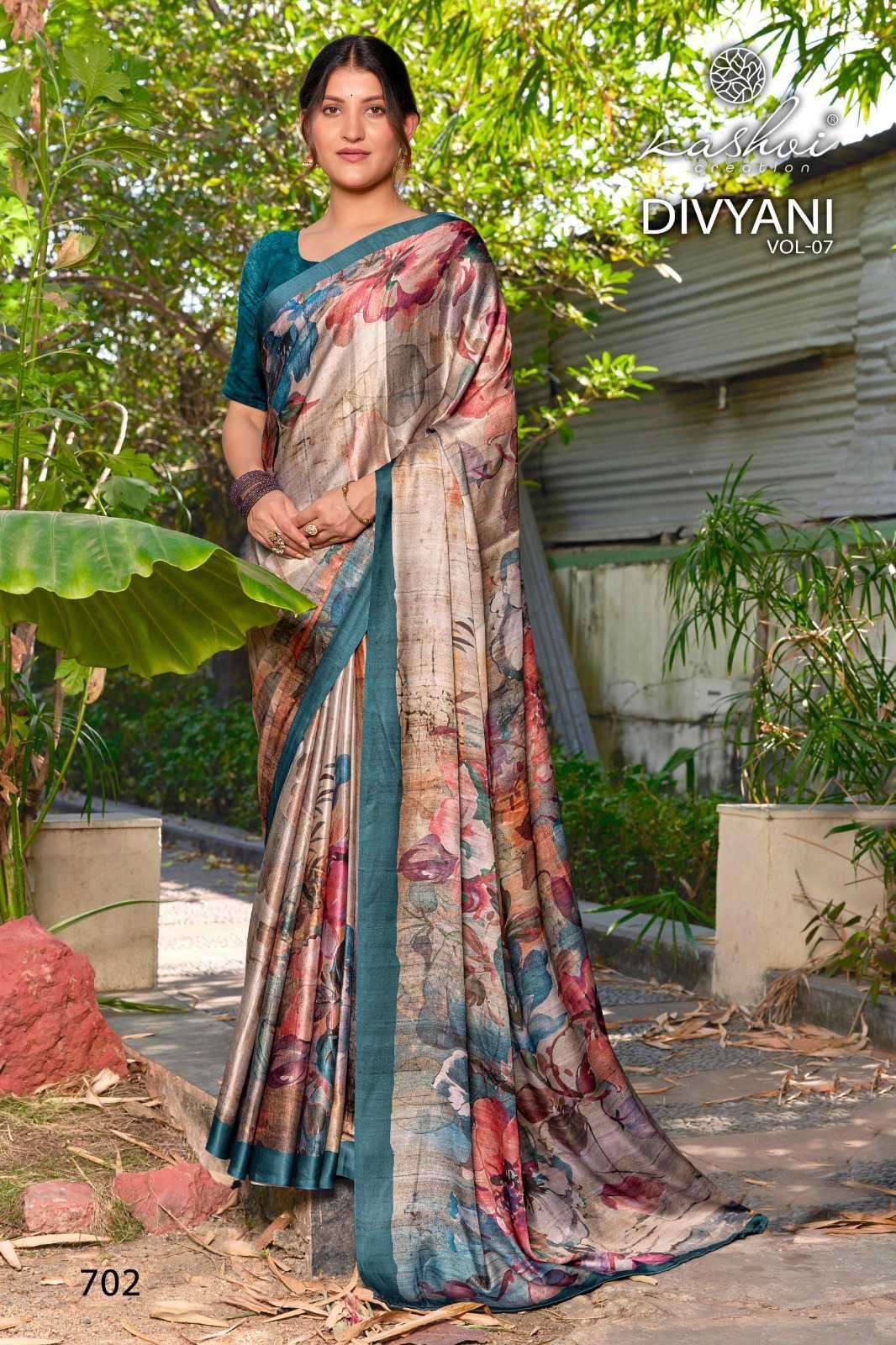 DIVYANI VOL-7 SERIES 701 TO 708 SAREE BY KASHVI DESIGNER PRINTED SATIN SAREES ARE AVAILABLE AT WHOLESALE PRICE