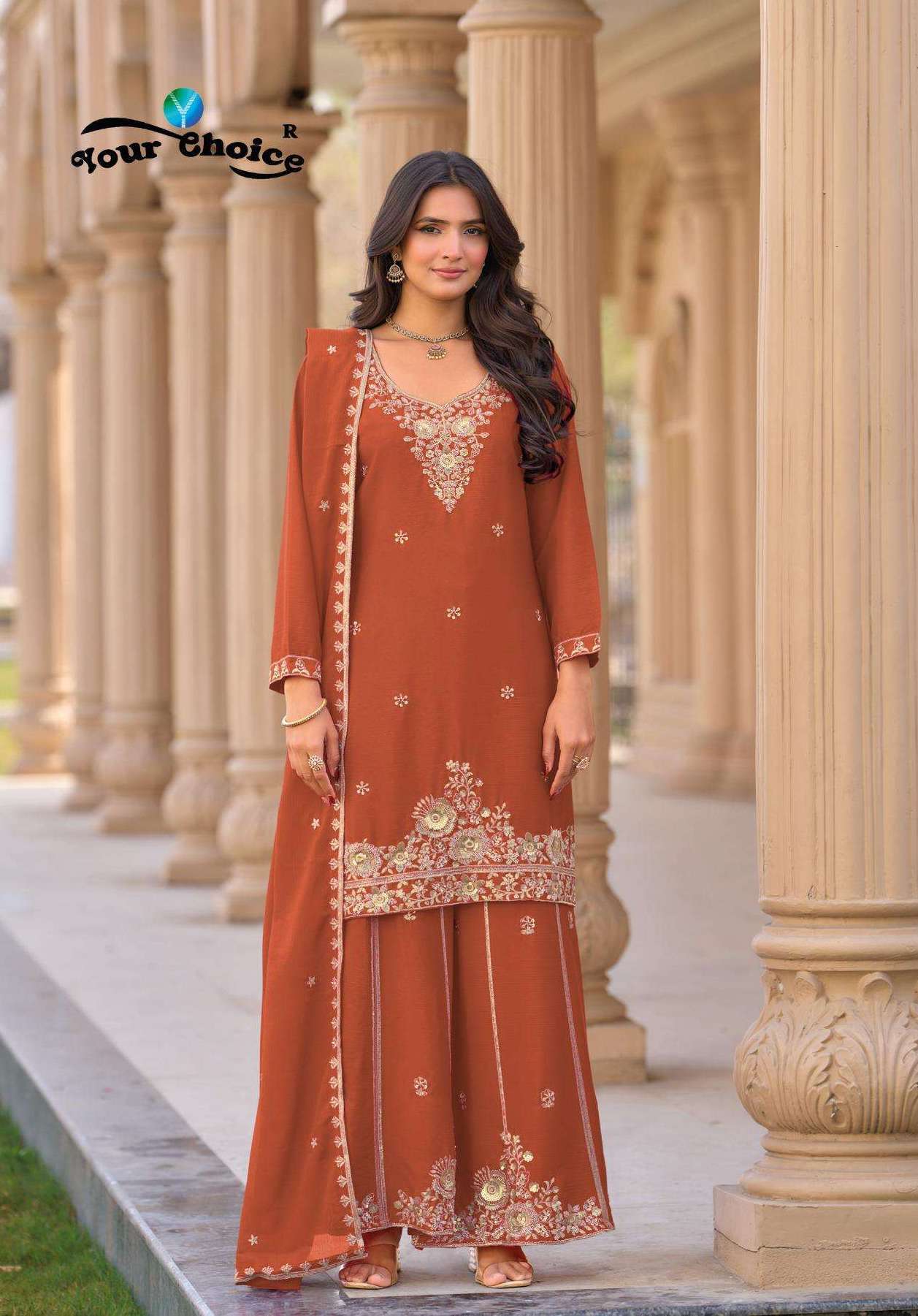 FARARI SERIES 1001 TO 1003 BY YOUR CHOICE DESIGNER HEAVY WORK READYMADE CHINON SUITS ARE AVAILABLE AT WHOLESALE PRICE