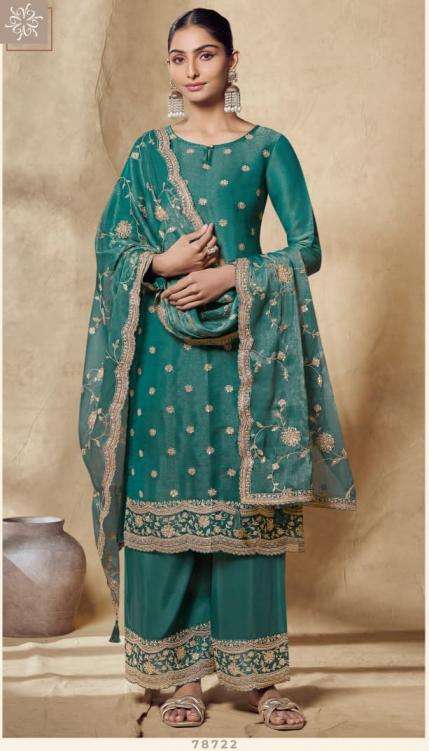 GEMINY SERIES 7821 TO 7824 BY KULEESH VINAY DESIGNER EMBROIDERY WORK GOLD SILK SUITS ARE AVAILABLE AT WHOLESALE PRICE